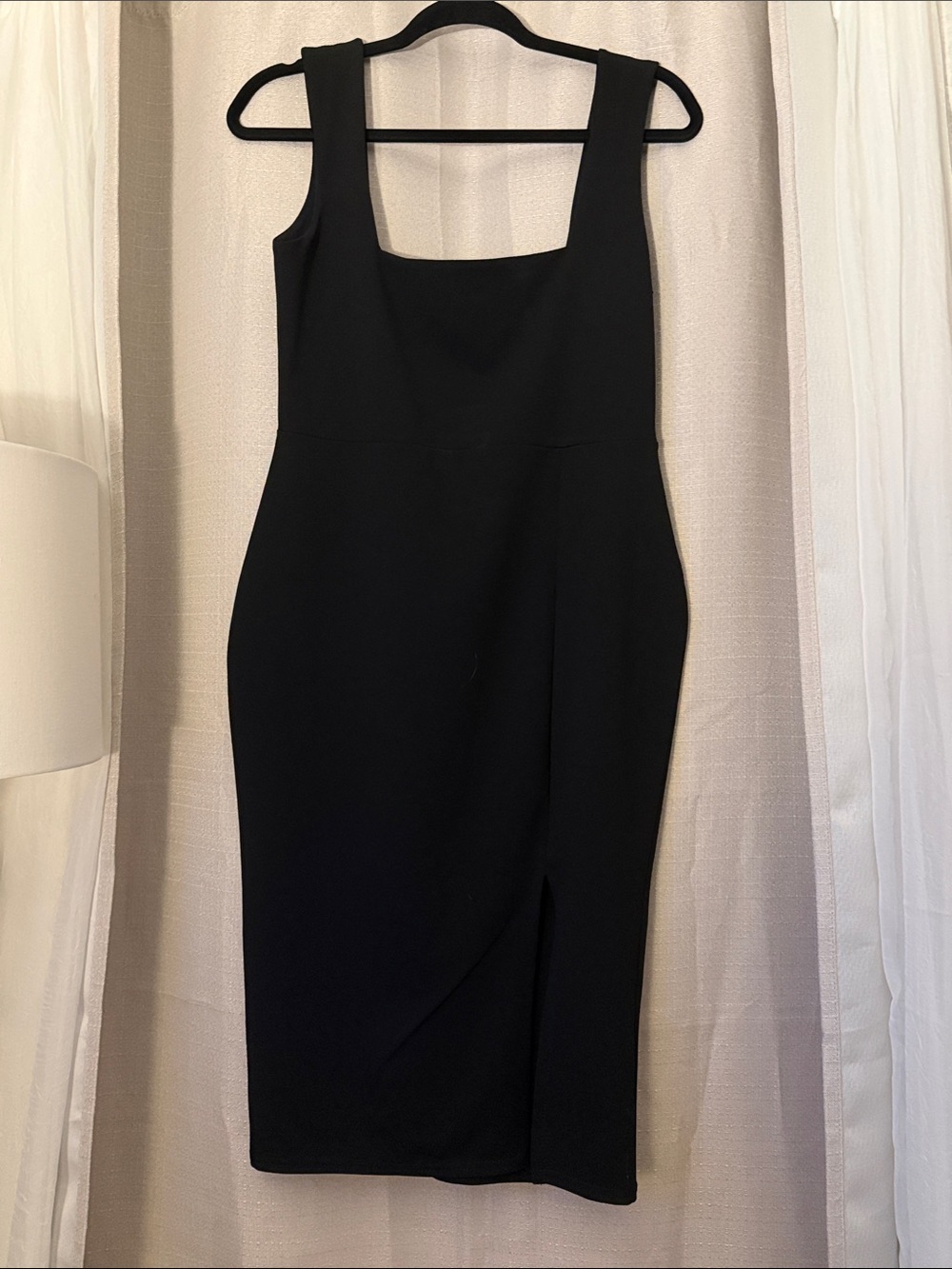 Nasty Gal Black Square-Neck Midi Sheath Dress